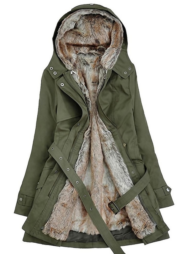  Women's Parka Street Fall Winter Long Coat Hooded Regular Fit Basic Casual Jacket Long Sleeve Solid Colored Army Green Black Cotton Cotton