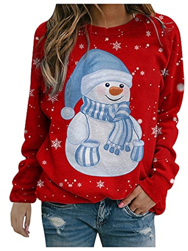 Womens Clothing Womens Tops | fall sweaters for women long sleeve o-neck print sweatshirt christmas pullover snowman tops casual