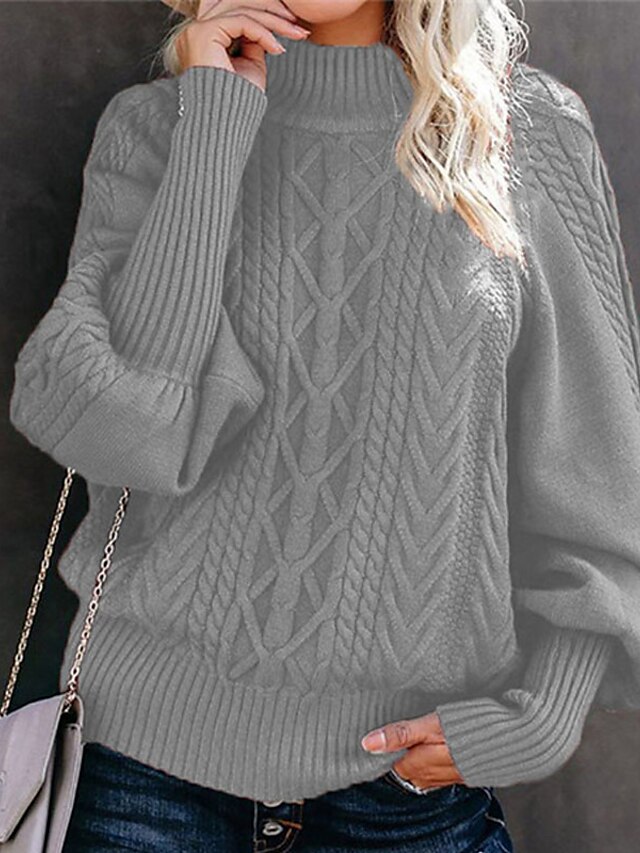 Womens Clothing Sweaters & Cardigans | Womens Sweater Jumper cable chunky Knit Knitted Solid Color Crew Neck Stylish Casual Home