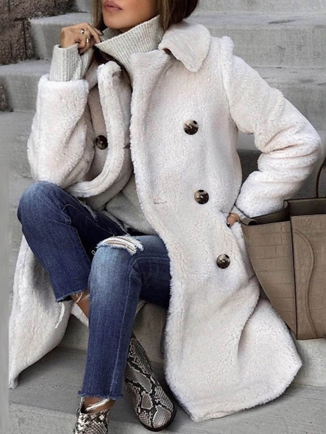 Womens Clothing Womens Outerwear | Womens Teddy Coat Sherpa jacket Fleece Jacket Regular Pocket Coat White Casual Street Fall Do