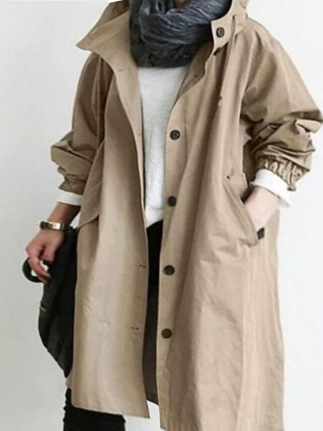 Women's Plus Size Trench Coat Classic Oversized Hooded Windbreaker Rain ...