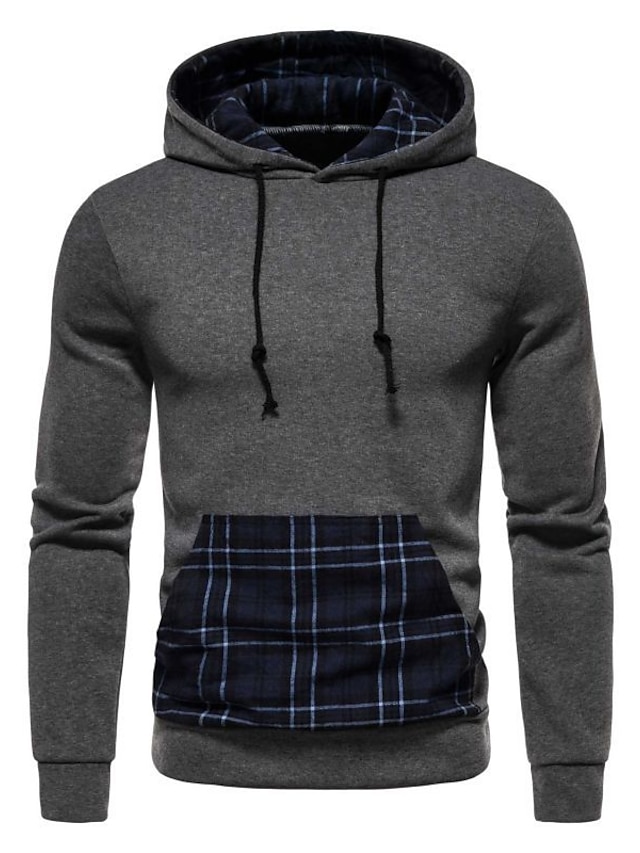 Mens Clothing Mens Hoodies & Sweatshirts | Mens Pullover Hoodie Sweatshirt Plaid Lace up Hooded Casual Daily Holiday Sportswear 