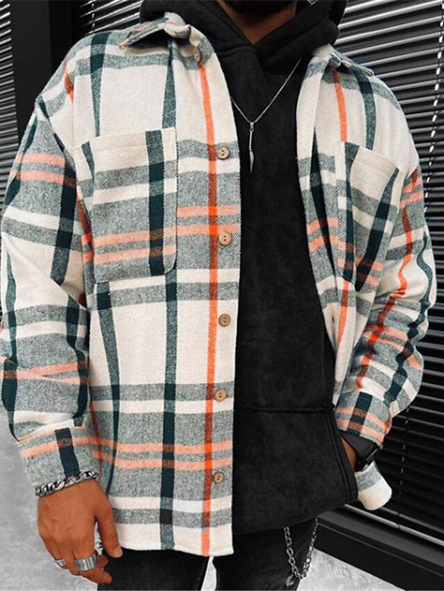 Abrigos Camisa Casual De Solapa A Cuadros Estampada En Contr Abrigos Camisa Casual De Solapa A Cuadros Estampada En Contr