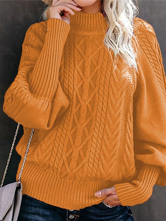 Womens Clothing Sweaters & Cardigans | Womens Sweater Jumper cable chunky Knit Knitted Solid Color Crew Neck Stylish Casual Home