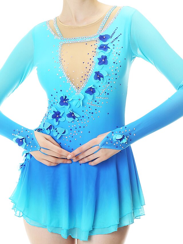 Sports & Outdoors Ice Skating | Figure Skating Dress Womens Girls Ice Skating Dress Outfits Blue Spandex Stretch Yarn High Elast