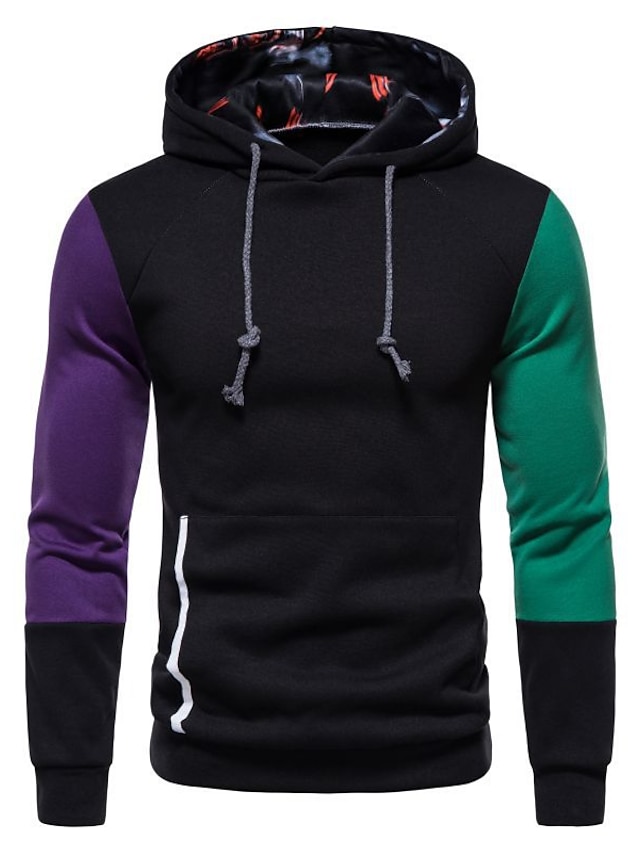 Mens Clothing Mens Hoodies & Sweatshirts | Mens Pullover Hoodie Sweatshirt Color Block Lace up Hooded Casual Daily Holiday Sport