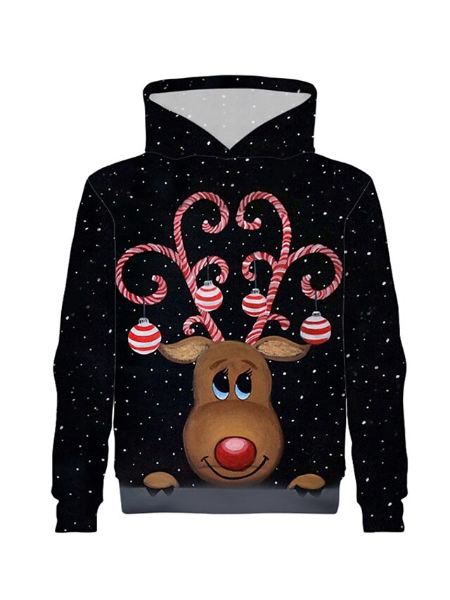 Baby & Kids Boys Clothing | Kids Boys Christmas Hoodie Long Sleeve Black 3D Print Elk Animal Christmas Gifts Daily Indoor Active