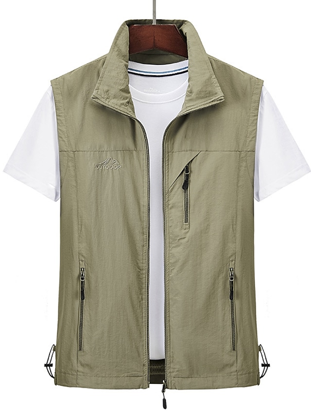  Herr Väst Gilet Fiskeväst Vandringsväst Ärmlös väst Gilet Jacka Utomhus Dagligen Utekväll Ledigt Vår Höst Ficka Polyester Nylon Andningsfunktion Slät Dragkedja Hög krage Lös passning Svart Armégrön