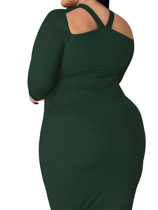 Womens Clothing Plus Size Collection | Womens Plus Size A Line Dress Solid Color V Neck Long Sleeve Fall Winter Casual Knee Leng