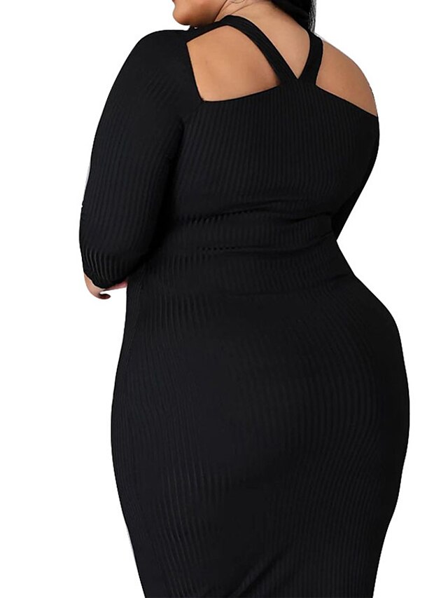 Womens Clothing Plus Size Collection | Womens Plus Size A Line Dress Solid Color V Neck Long Sleeve Fall Winter Casual Knee Leng