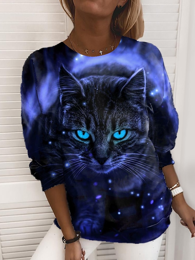  Damen Pullover Zur Seite fahren Katze 3D Bedruckt Alltag Sport 3D-Druck Aktiv Strassenmode Kapuzenpullover Sweatshirts Blau Purpur Rosa