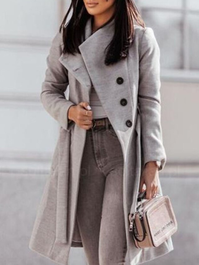 Womens Clothing Womens Outerwear | Womens Trench Coat Coat Street Daily Going out Fall Winter Long Coat Regular Fit Breathable C