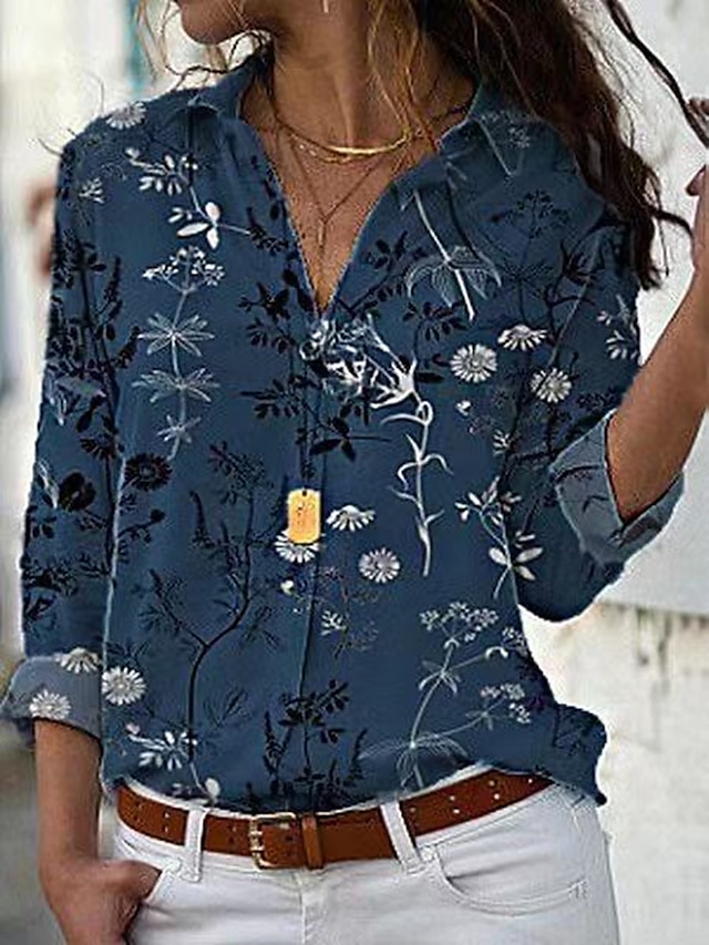 Womens Clothing Womens Tops | Womens Casual Daily Floral Blouse Shirt Floral Graphic Patterned Long Sleeve Print Shirt Collar Ba
