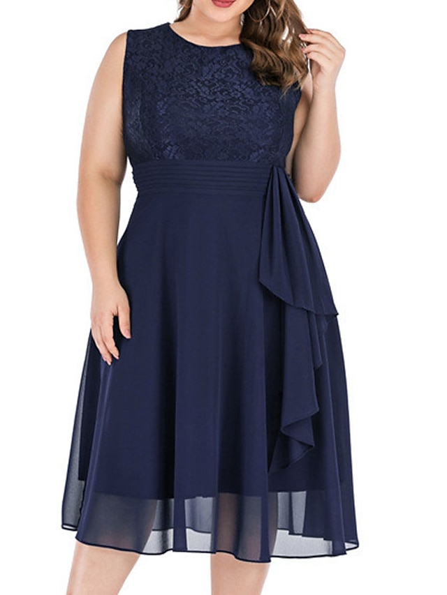 Womens Clothing Plus Size Collection | Womens Plus Size A Line Dress Solid Color Boat Neck Ruched Short Sleeve Fall Casual Prom 