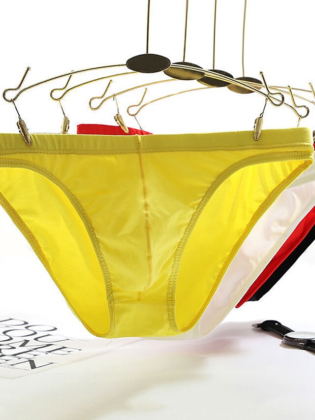 Mens Clothing Mens Bottoms | Mens Basic Simple Pure Color Sexy Panties High Elasticity Low Waist Sexy 1 PC Yellow M - DH85834