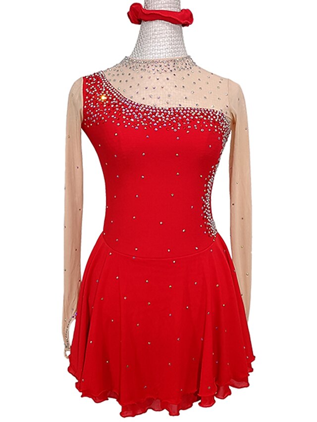 Sports & Outdoors Ice Skating | Figure Skating Dress Womens Girls Ice Skating Dress Outfits Red and White Green Dark Blue Asymme