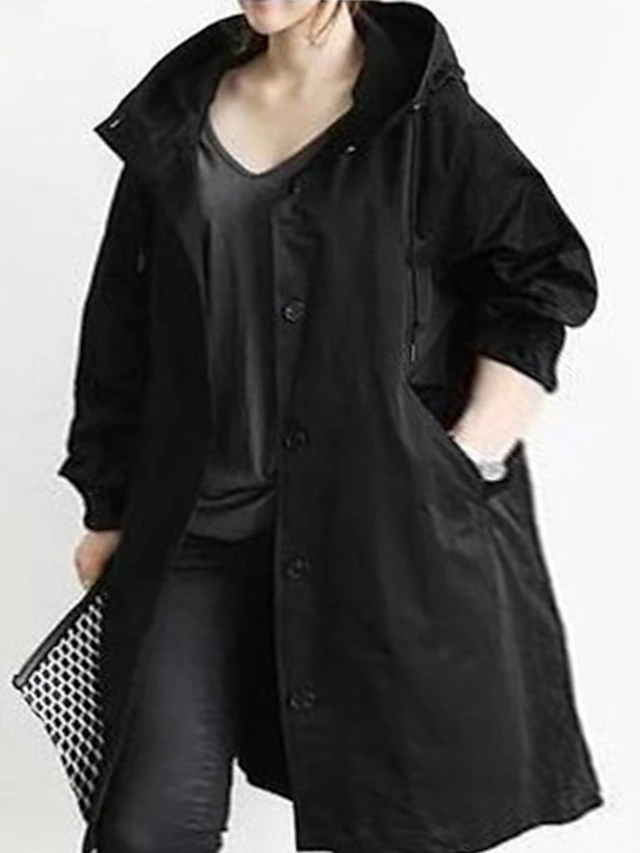 Women's Trench Coat Plus Size Curve Winter Warm Long Coat with Pocket ...