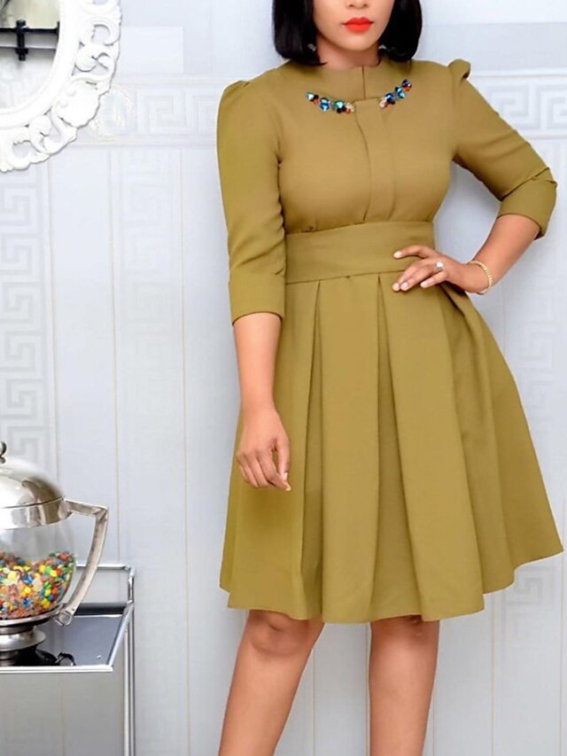 Womens Clothing Womens Dresses | Womens A Line Dress Short Mini Dress Green White Yellow Long Sleeve Solid Color Ruched Fall Rou