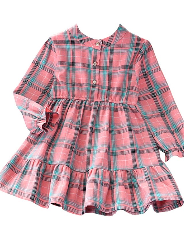 Kids Little Girls' Dress Plaid A Line Dress Casual Daily Ruched Print ...