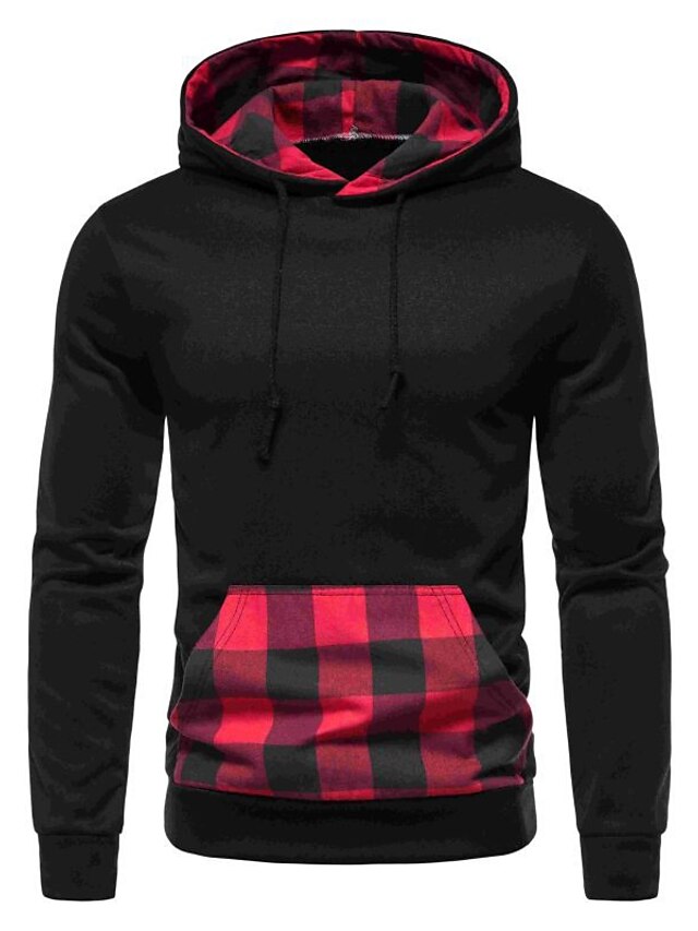 Mens Clothing Mens Hoodies & Sweatshirts | Mens Pullover Hoodie Sweatshirt Plaid Lace up Hooded Casual Daily Holiday Sportswear 