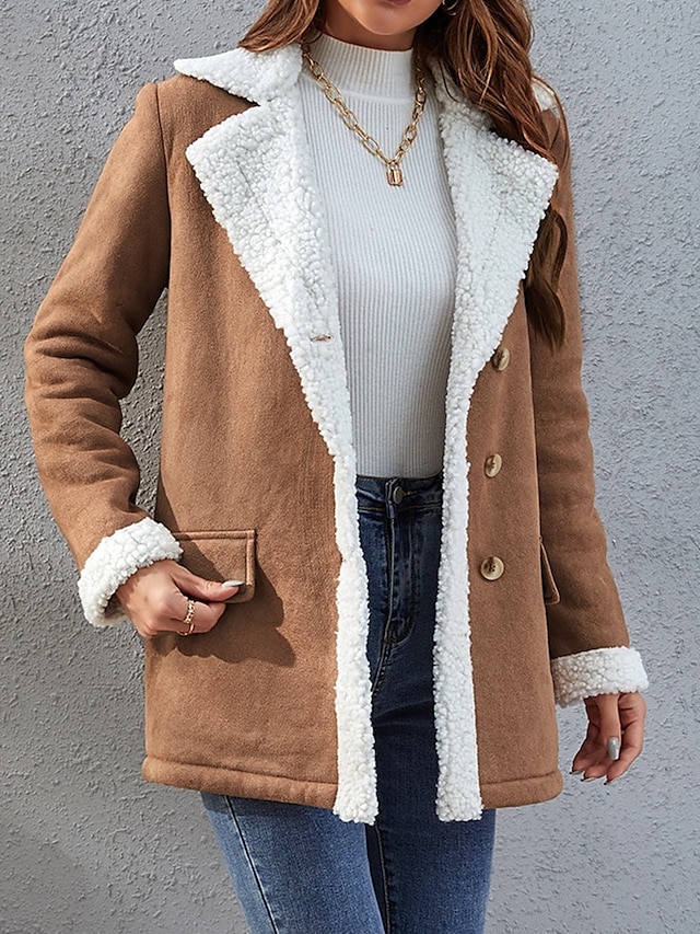 Womens Clothing Womens Outerwear | Womens Coat Street Daily Going out Fall Winter Regular Coat Regular Fit Warm Breathable Elega