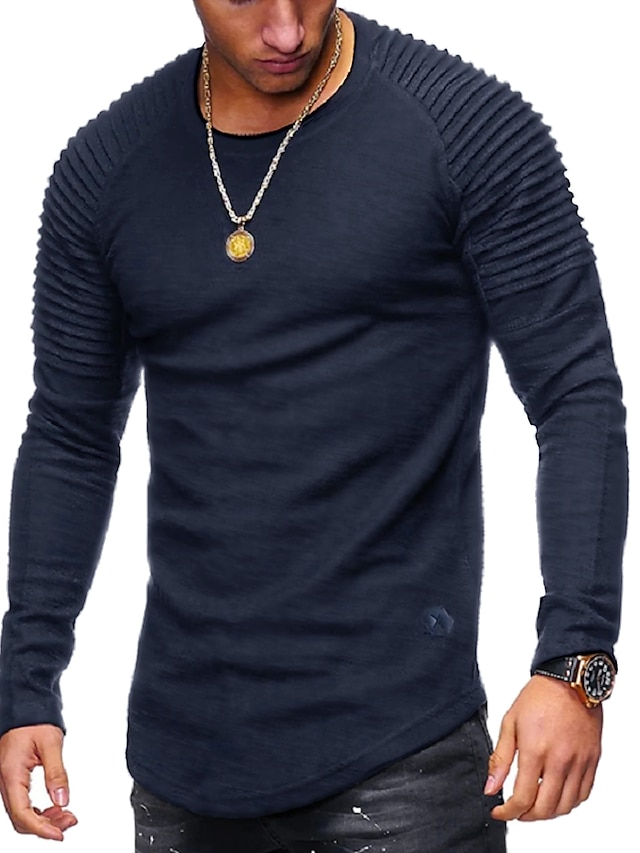 Men's T shirt Graphic Solid Colored Plus Size Round Neck Going out Long ...
