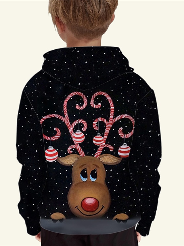 Baby & Kids Boys Clothing | Kids Boys Christmas Hoodie Long Sleeve Black 3D Print Elk Animal Christmas Gifts Daily Indoor Active