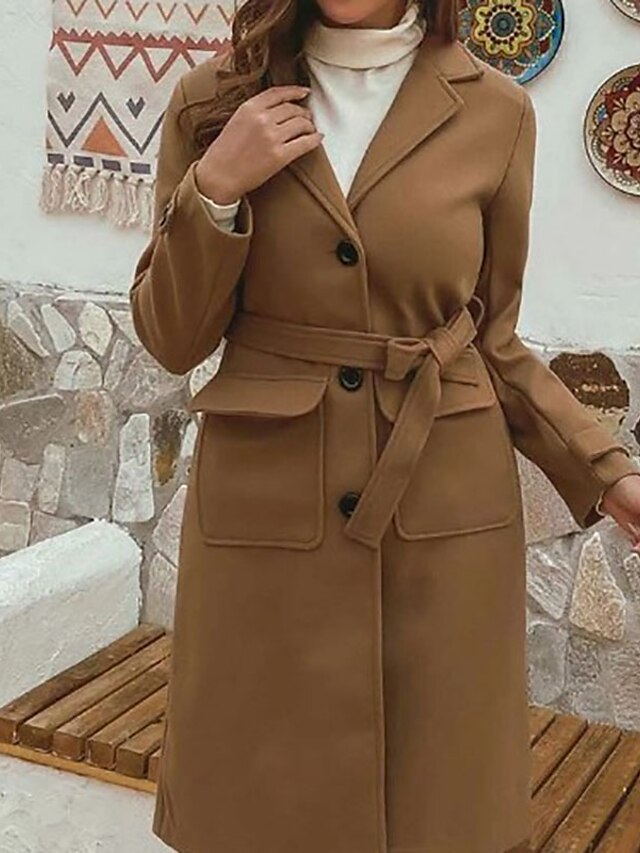 Womens Clothing Womens Outerwear | Womens Coat Daily Fall Winter Long Coat Regular Fit Warm Casual Jacket Long Sleeve Solid Colo