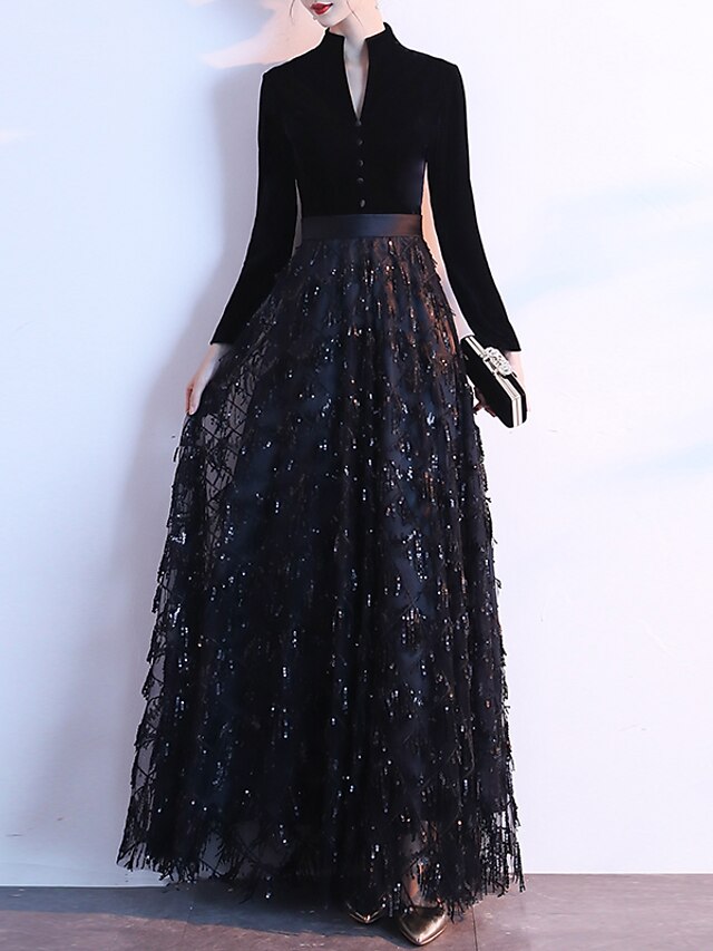 Elegant A Line Square Satin Sequin Long Prom Dress, Evening Dress main image 1
