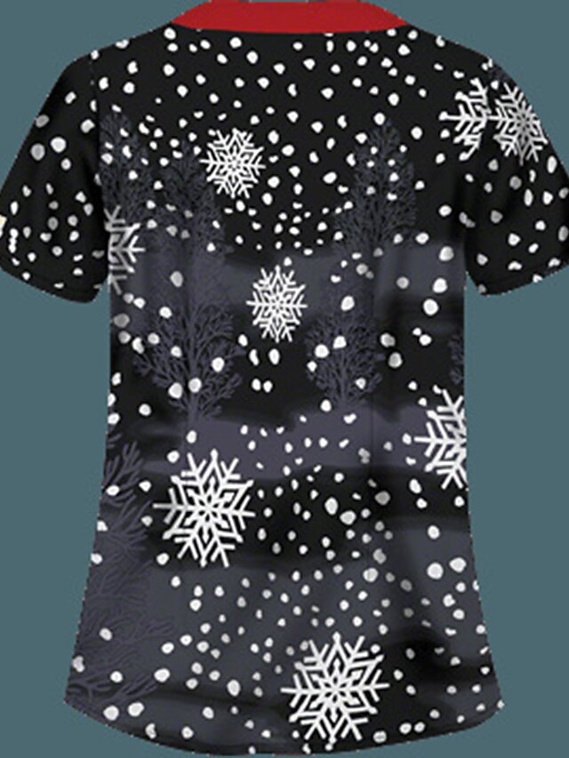 Womens Clothing Womens Tops | Womens Gift Weekend Abstract Painting T shirt Tee Graphic Snowflake Snowman Short Sleeve Print V N