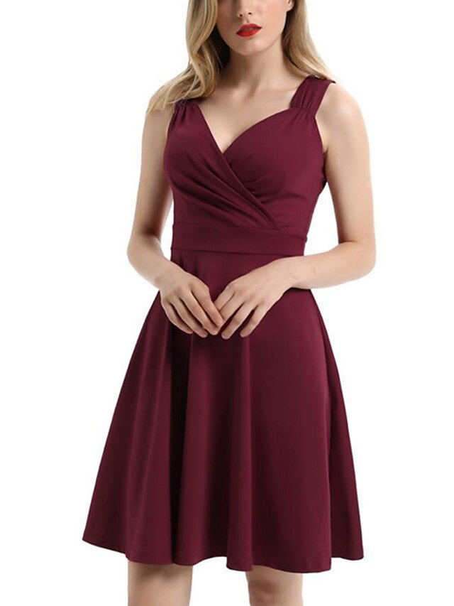 Womens Clothing Womens Dresses | Womens A Line Dress Knee Length Dress Green Blue White Black Purple Wine Red Navy Blue Sleevele