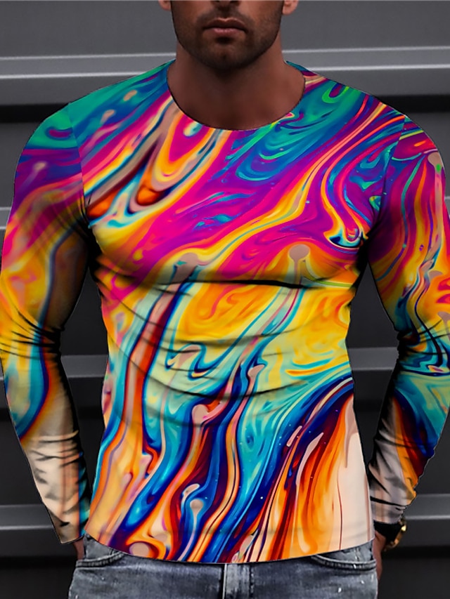  Men's Unisex T shirt Tee Abstract Graphic Prints Crew Neck Rainbow 3D Print Daily Holiday Long Sleeve Print Clothing Apparel Designer Casual Big and Tall