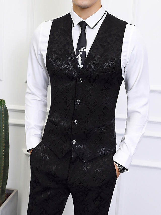  colete masculino com ajuste diário em cor sólida, terno masculino preto / azul marinho - decote em V / mola / sem mangas / regular