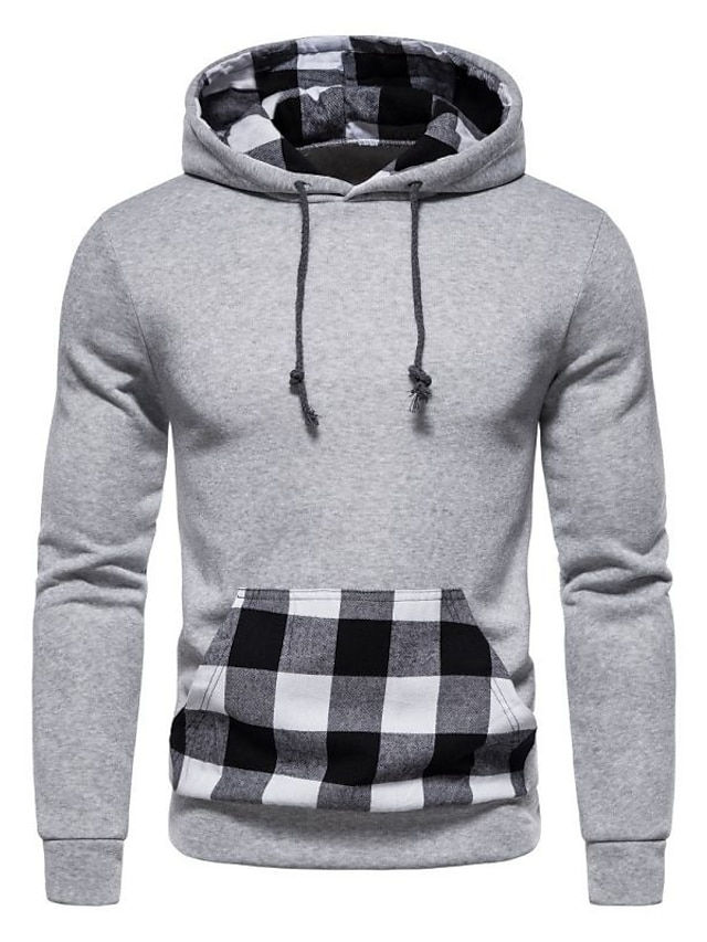 Mens Clothing Mens Hoodies & Sweatshirts | Mens Pullover Hoodie Sweatshirt Plaid Lace up Hooded Casual Daily Holiday Sportswear 