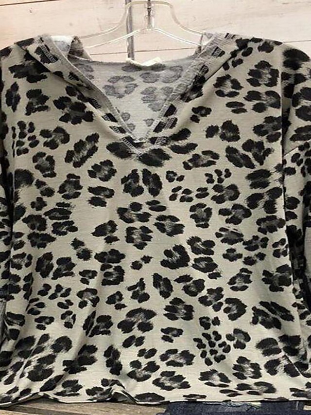 Womens Clothing Plus Size Collection | Womens Plus Size Tops Blouse Leopard Print Long Sleeve V Neck Vintage Streetwear Daily Go