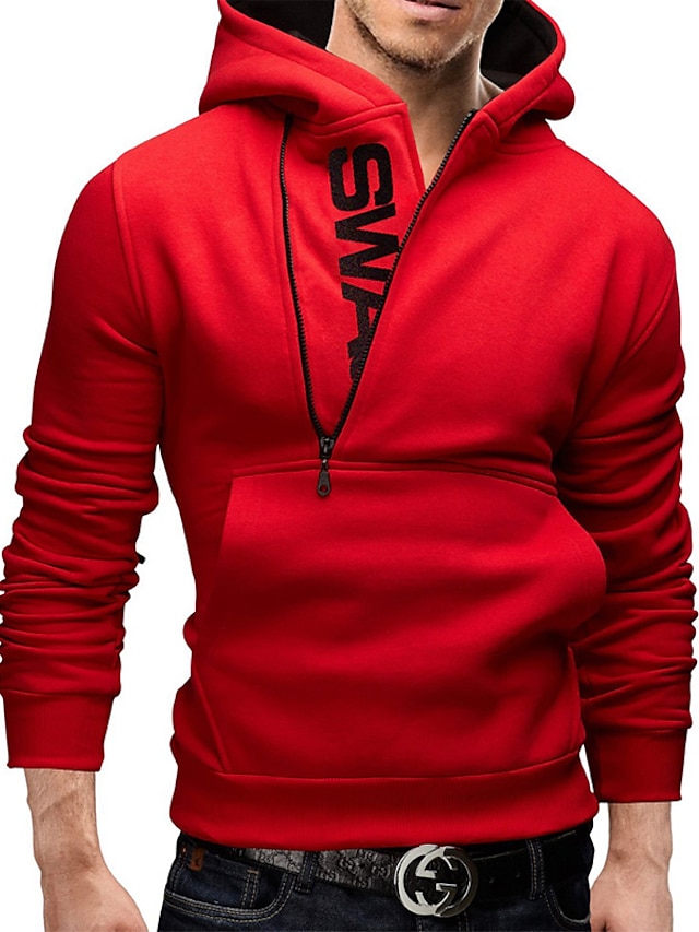 Mens Clothing Mens Hoodies & Sweatshirts | Mens Pullover Hoodie Sweatshirt Solid Color Letter Pocket Hooded Casual Daily Holiday