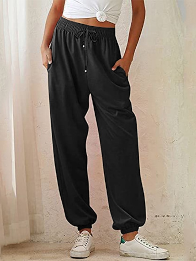  Pentru femei Hip-Hop Îmbrăcăminte Atletică Jogger Pantaloni Sport Design Elastic cu Cordon Imprimeu Lungime totală Pantaloni Sport Sfârșit de săptămână Micro-elastic Simplu Confort Talie medie Negru