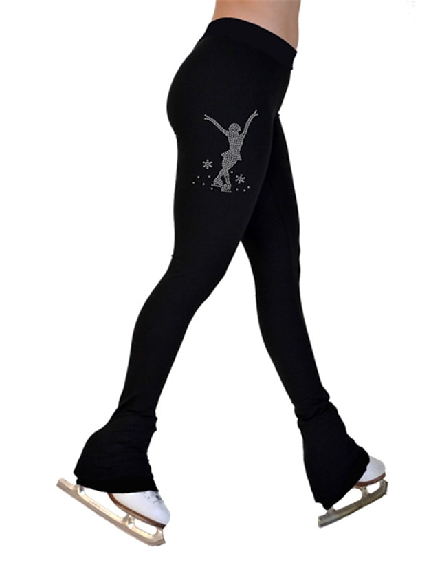 Sports & Outdoors Ice Skating | Figure Skating Pants Womens Girls Ice Skating Tights Leggings Outfits Black Fleece Spandex High 