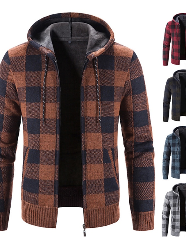 Mens Clothing Mens Hoodies & Sweatshirts | Mens Zip Up Hoodie Sweatshirt Jacket Plaid Checkered Zipper Hooded Casual Daily Sport