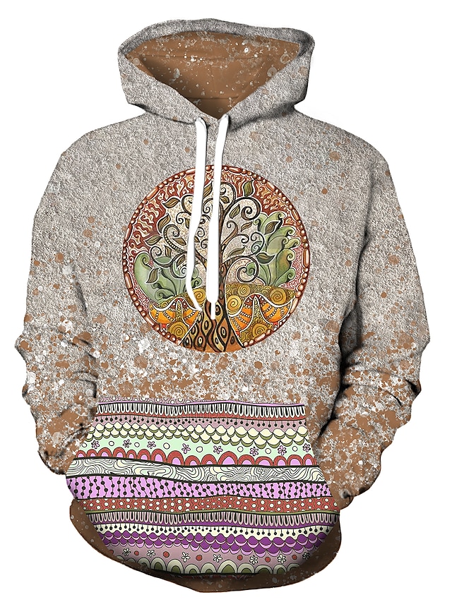 Mens Clothing Mens Hoodies & Sweatshirts | Mens Unisex Pullover Hoodie Sweatshirt Bohemian Style Tree Lace up Print Hooded Casua