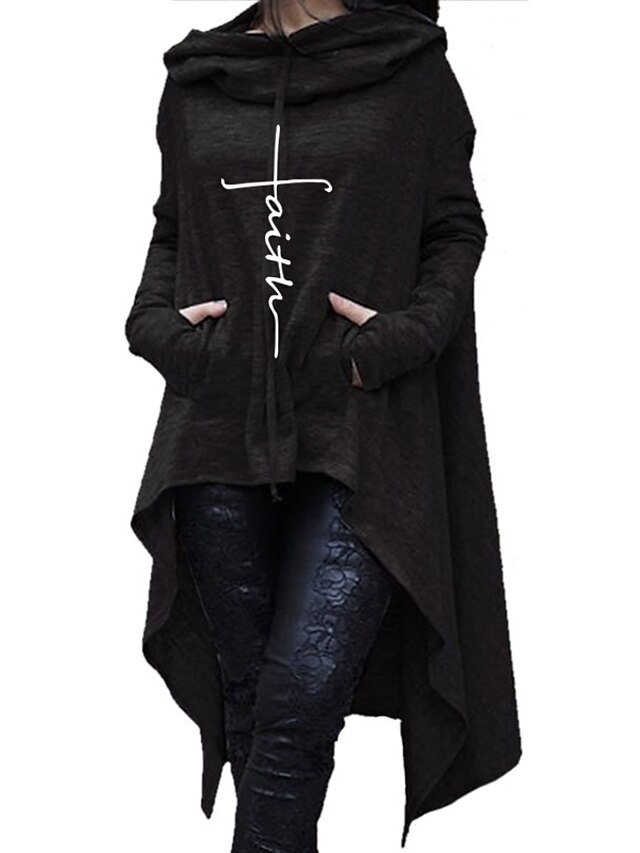 women's faith hoodie sweatshirt irregular hem midi long hooded pullover ...