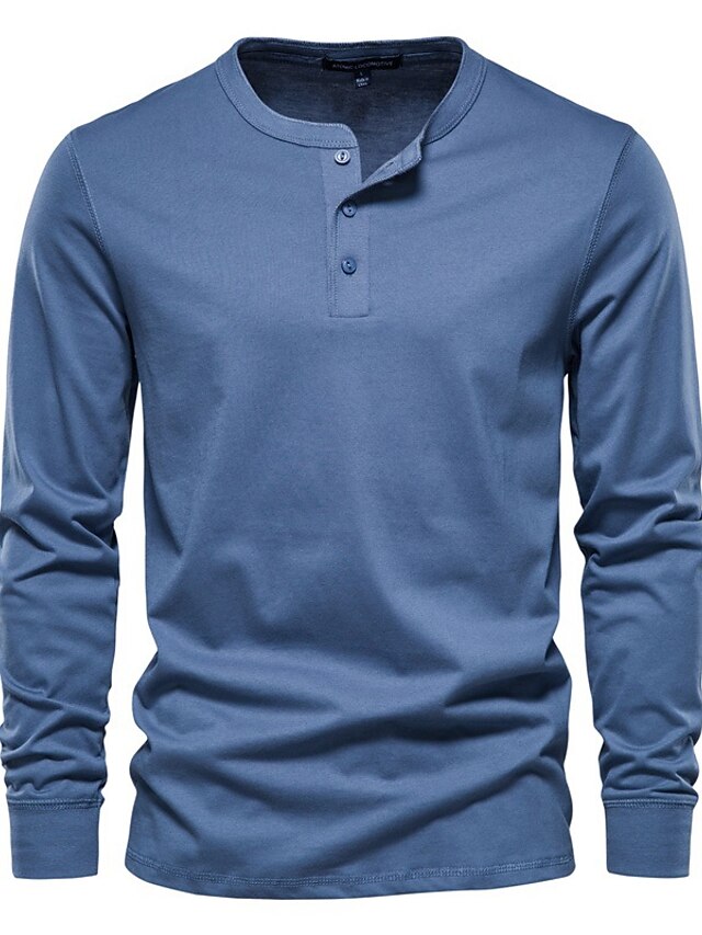  Men's T shirt Tee Henley Shirt Solid Color Collar Street Daily Zipper Long Sleeve Tops Cotton Sportswear Casual Fashion Comfortable White Black Blue / Winter
