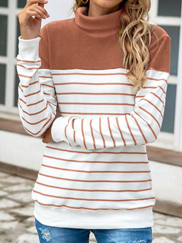 Womens Clothing Sweaters & Cardigans | Womens Pullover Sweater Jumper Knit Knitted Striped Turtleneck Stylish Casual Home Daily 