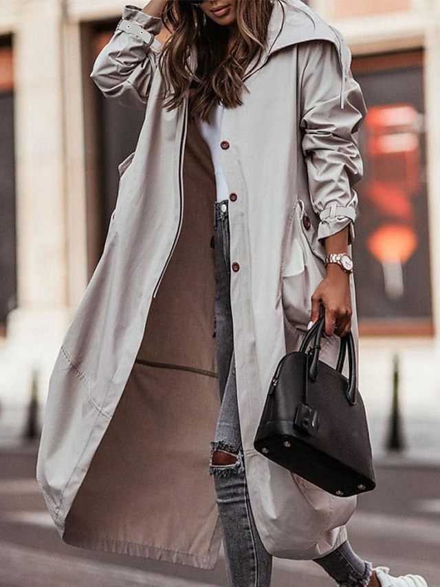 Womens Clothing Womens Outerwear | Womens Trench Coat Street Daily Going out Fall Winter Long Coat Regular Fit Warm Breathable E