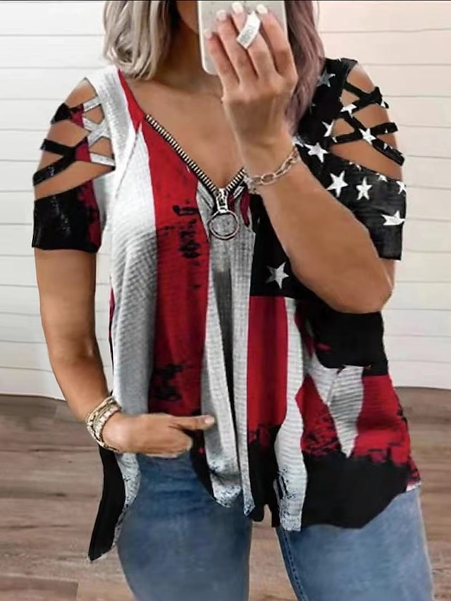 Womens Clothing Plus Size Collection | Womens Plus Size Tops T shirt Multi Color Feathers Hollow Out Zipper Sleeveless V Neck Ca