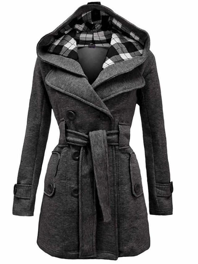  女性用 コート 日常 祝日 お出かけ 冬 秋 ロング コート レギュラー 防風 保温 ジャケット 長袖 純色 ワイン ブラック フクシャ