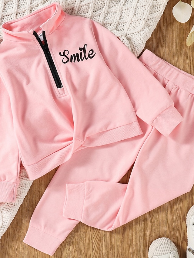 Baby & Kids Girls Clothing | Kids Girls Clothing Set 2 Pieces Long Sleeve Pink Letter Print Cotton Indoor Outdoor Daily Sweet Re