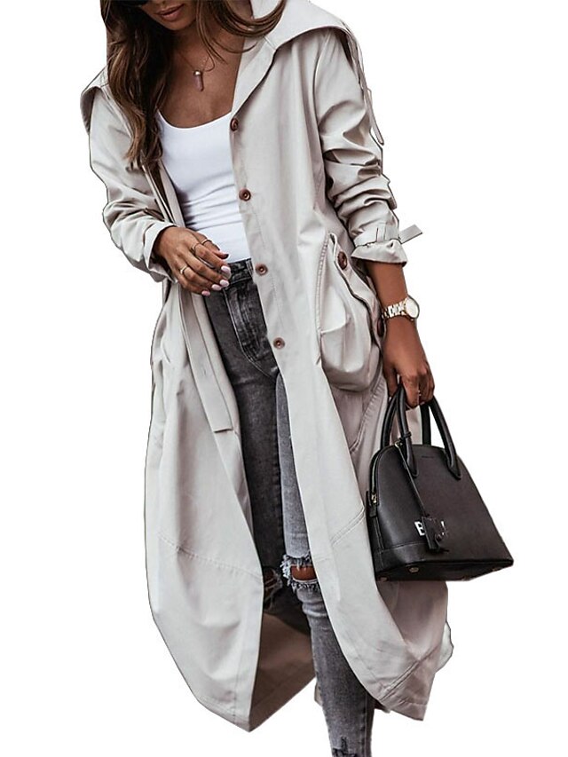 Womens Clothing Womens Outerwear | Womens Trench Coat Street Daily Going out Fall Winter Long Coat Regular Fit Warm Breathable E