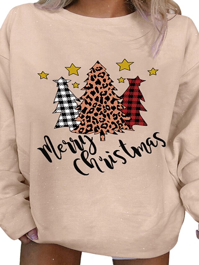 Womens Clothing Plus Size Collection | Womens Plus Size Tops Hoodie Pullover Hoodie Sweatshirt Tree Santa Claus Print Long Sleev