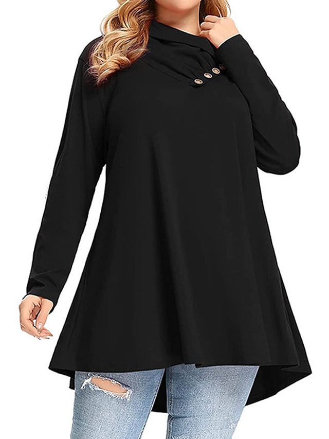 Womens Clothing Plus Size Collection | Womens Plus Size Tops T shirt Plain Ruched Pocket Long Sleeve Crewneck Streetwear Daily S